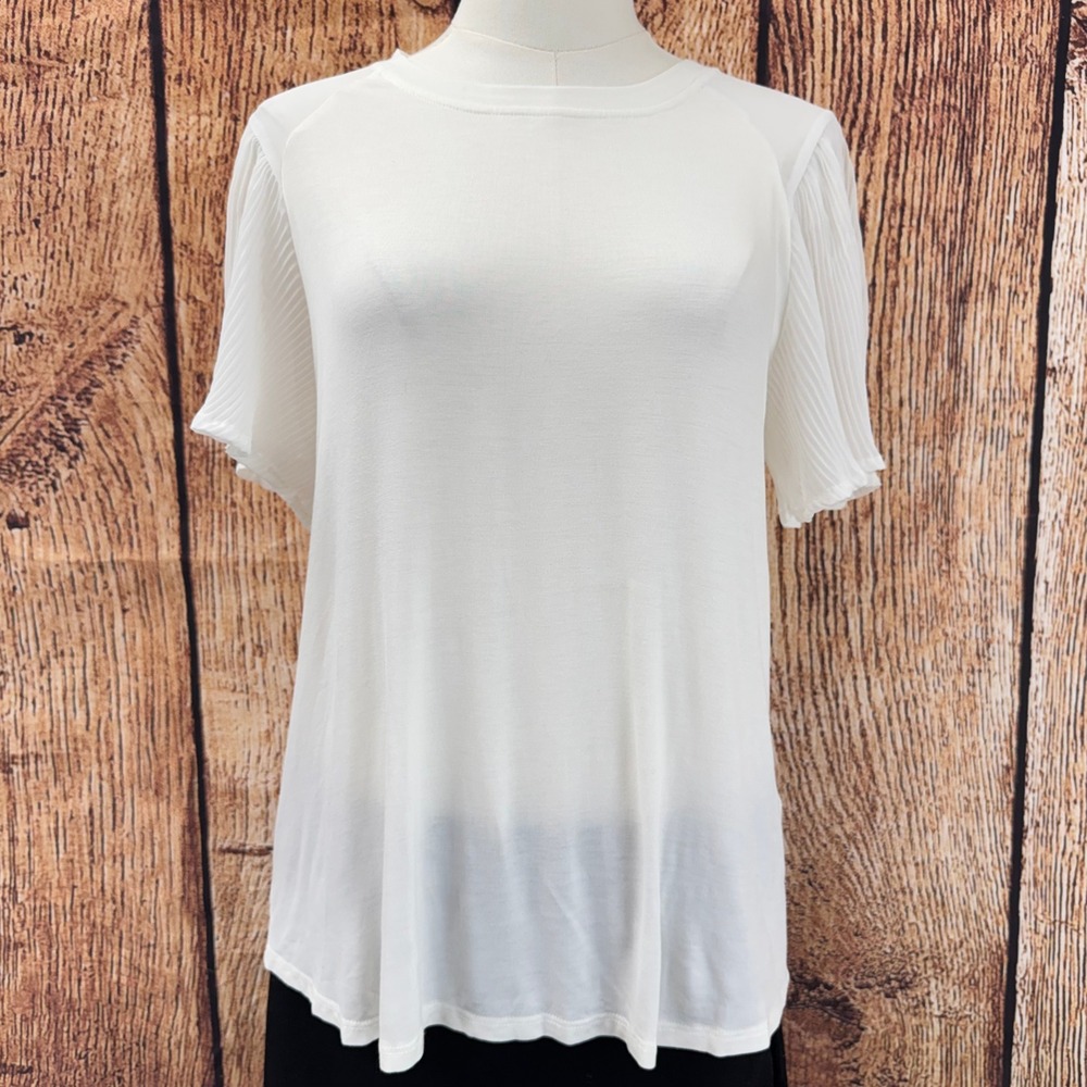 Cable & Gauge Womens White Pleated Sleeve Keyhole Back Knit Top Size Medium NEW